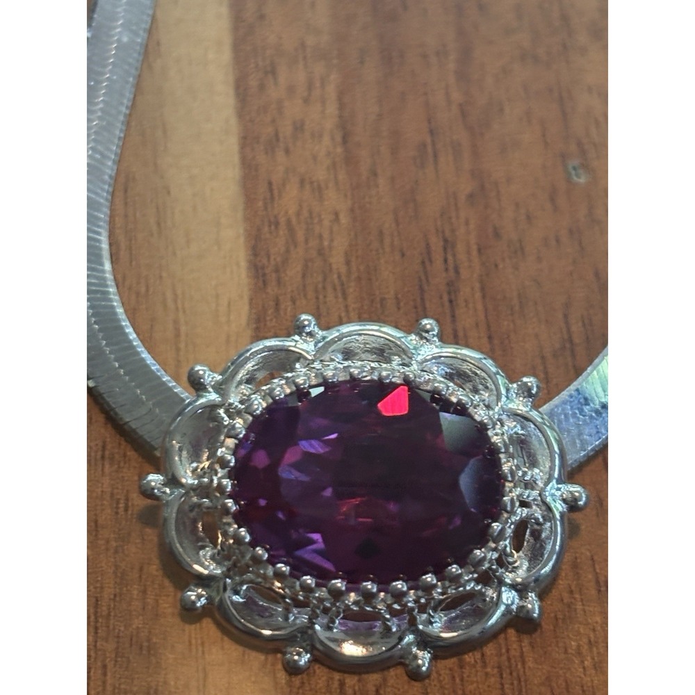 Sterling Silver Color Changing Topaz Pendant And Herringbone Necklace 16"